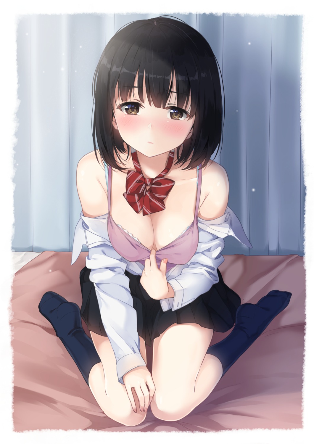 bra erect_nipples open_shirt seifuku unasaka