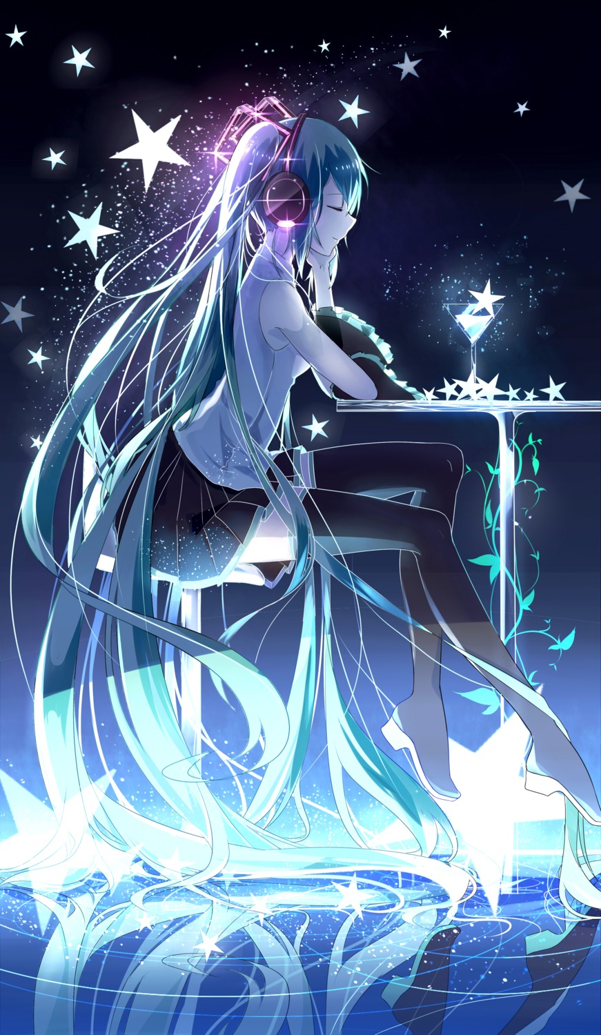 hatsune_miku headphones heels suiboku_tanren thighhighs vocaloid