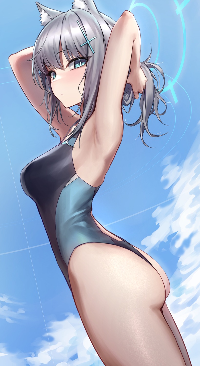 animal_ears ass blue_archive halo monegi nekomimi sunaookami_shiroko swimsuits