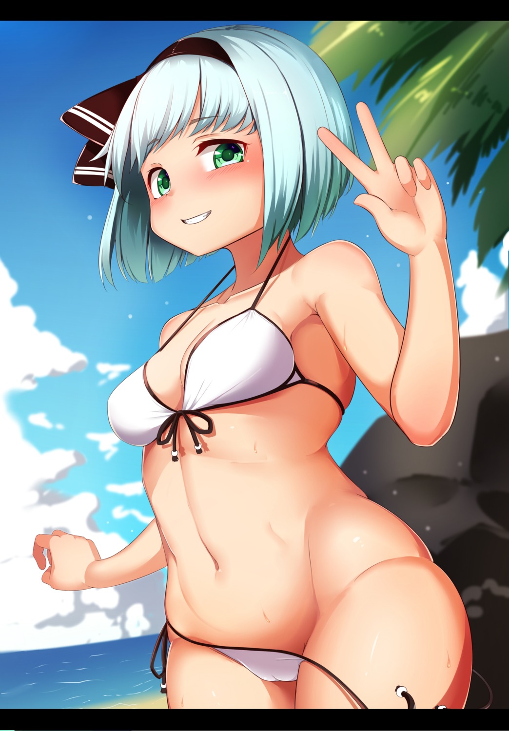 bikini cameltoe cleavage konpaku_youmu moyashi_baasuto swimsuits touhou wardrobe_malfunction