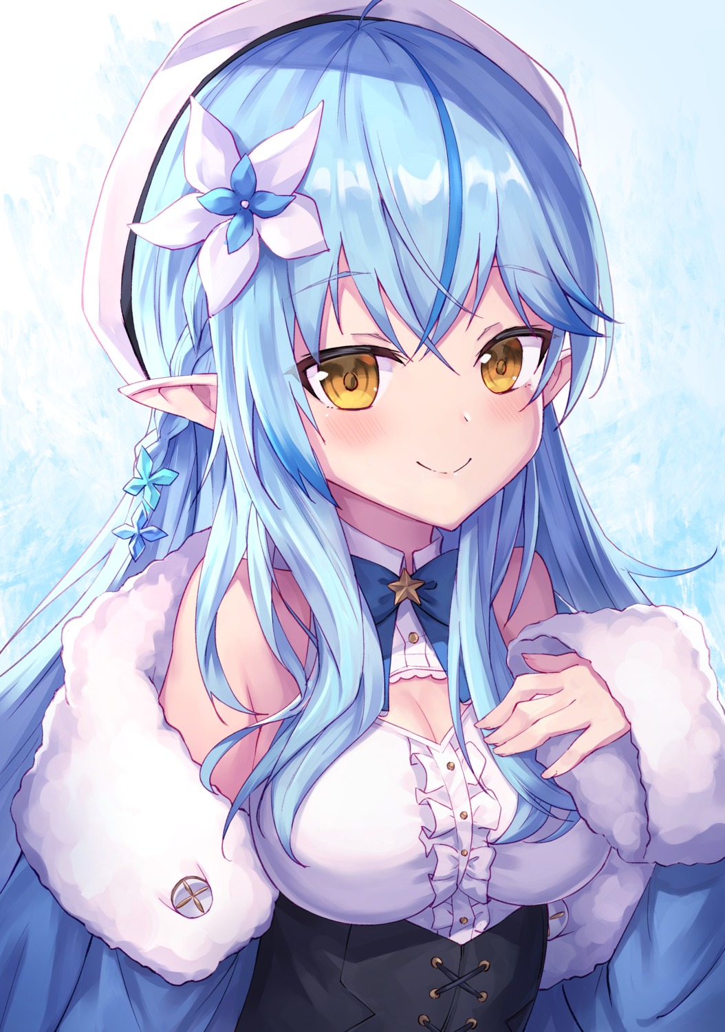 cleavage elf hololive masaki_(msk064) pointy_ears yukihana_lamy