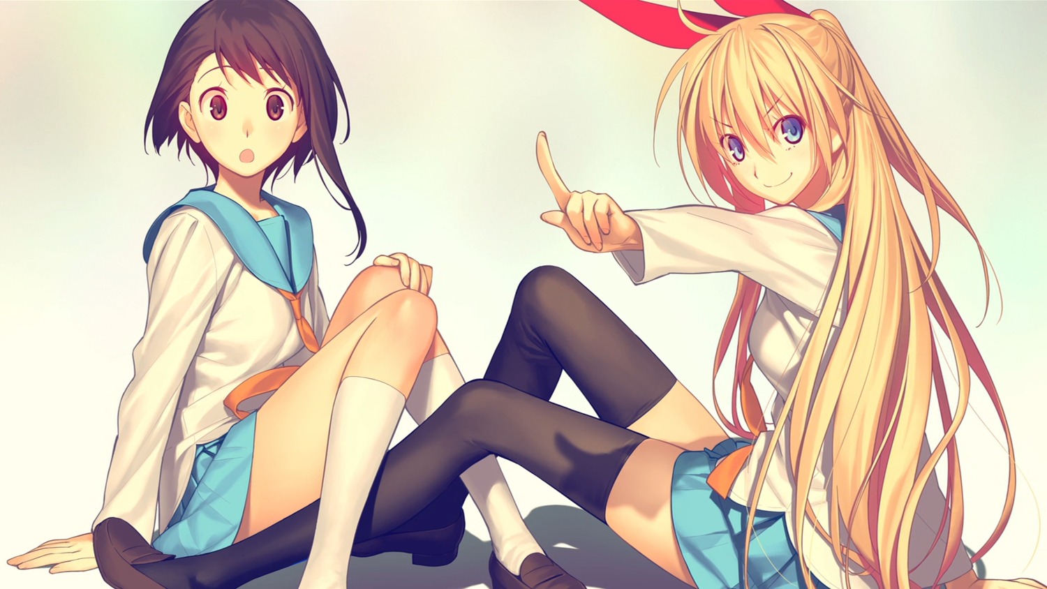 cap endcard kirisaki_chitoge koyama_hirokazu nisekoi onodera_kosaki seifuku thighhighs