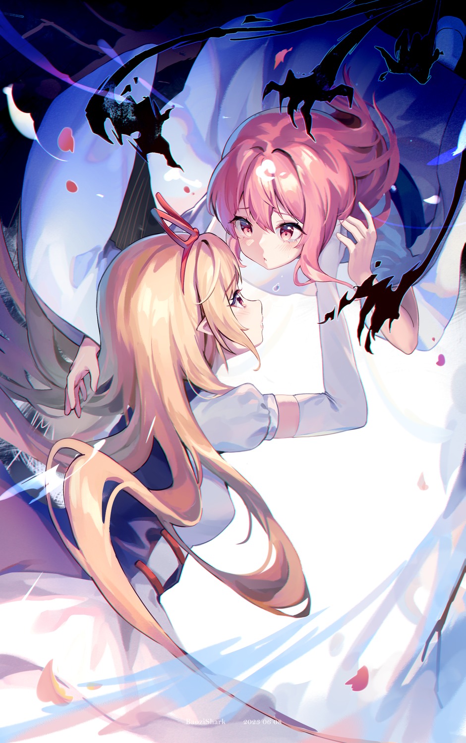 bzsk. dress saigyouji_yuyuko touhou yakumo_yukari yuri