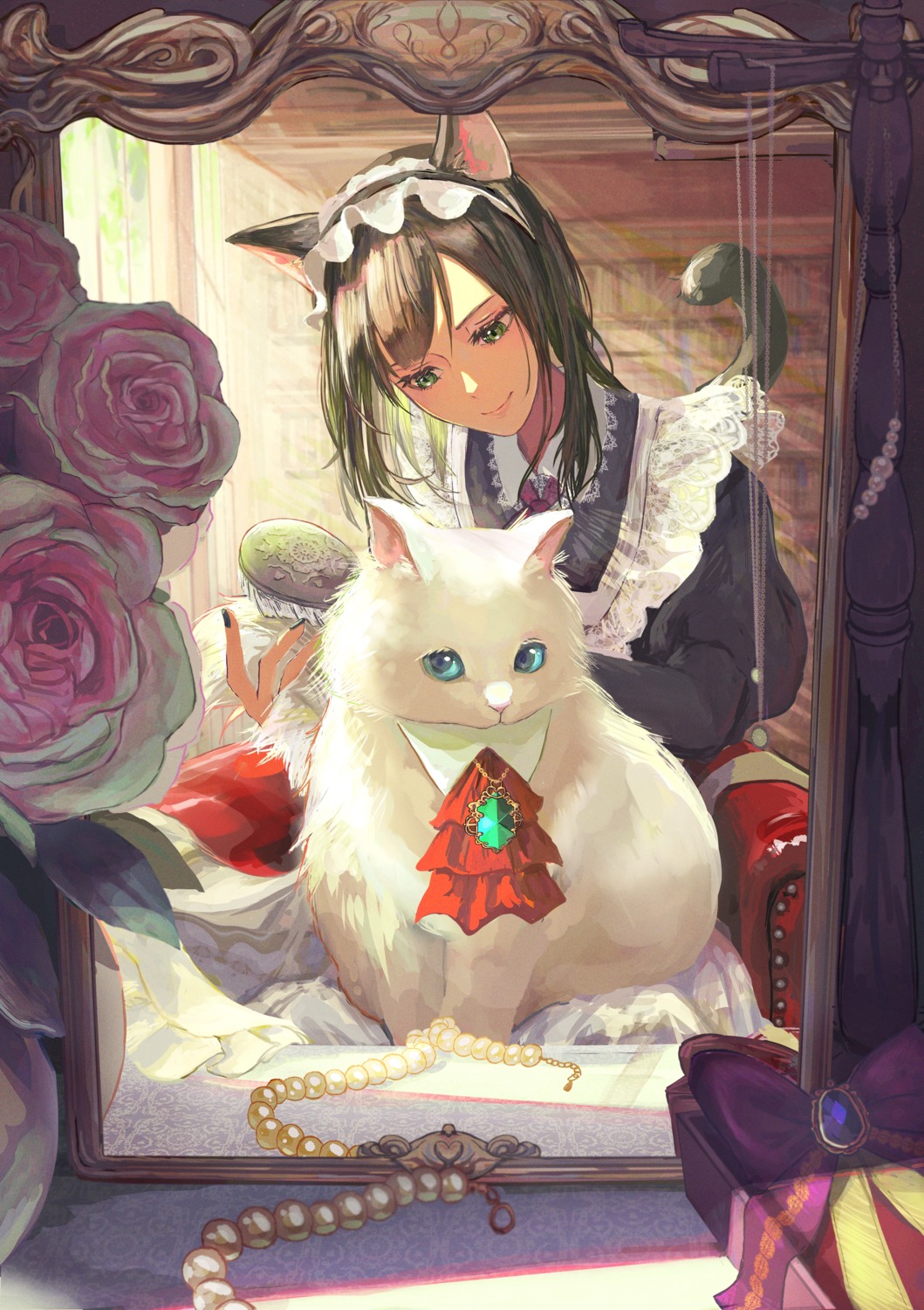 animal_ears maid nakauma neko nekomimi tail