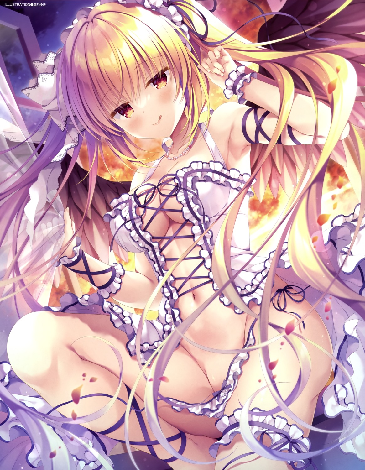 datenshi_(takano_yuki) garter lingerie no_bra pantsu panty_pull skirt_lift string_panties takano_yuki wings