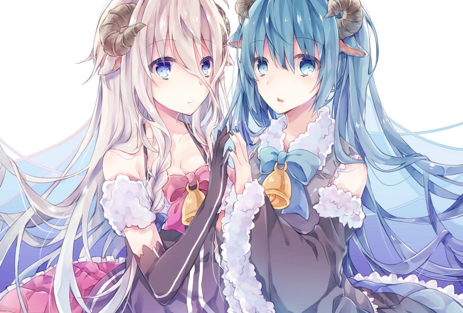 animal_ears cleavage dress hatsune_miku horns ia_(vocaloid) mirage_papillon vocaloid