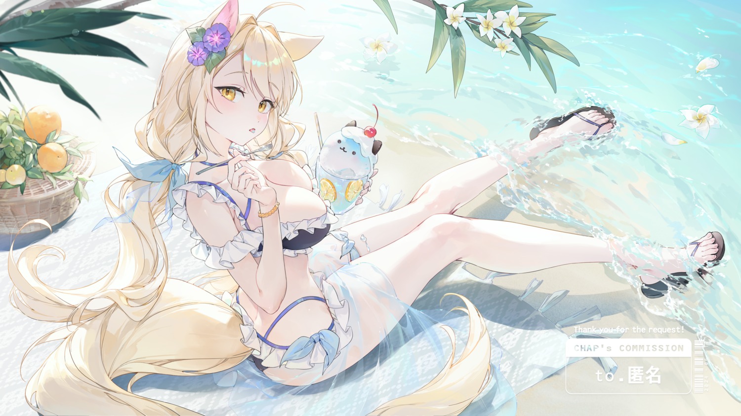 animal_ears bikini chap_sal_! cream_(kkyuang) garter nekomimi see_through swimsuits tail wallpaper wet