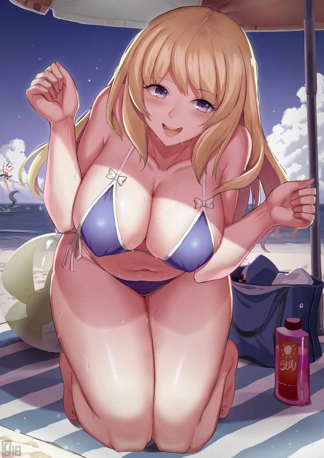 atago_(kancolle) bikini breast_hold erect_nipples kakeku kantai_collection swimsuits wet