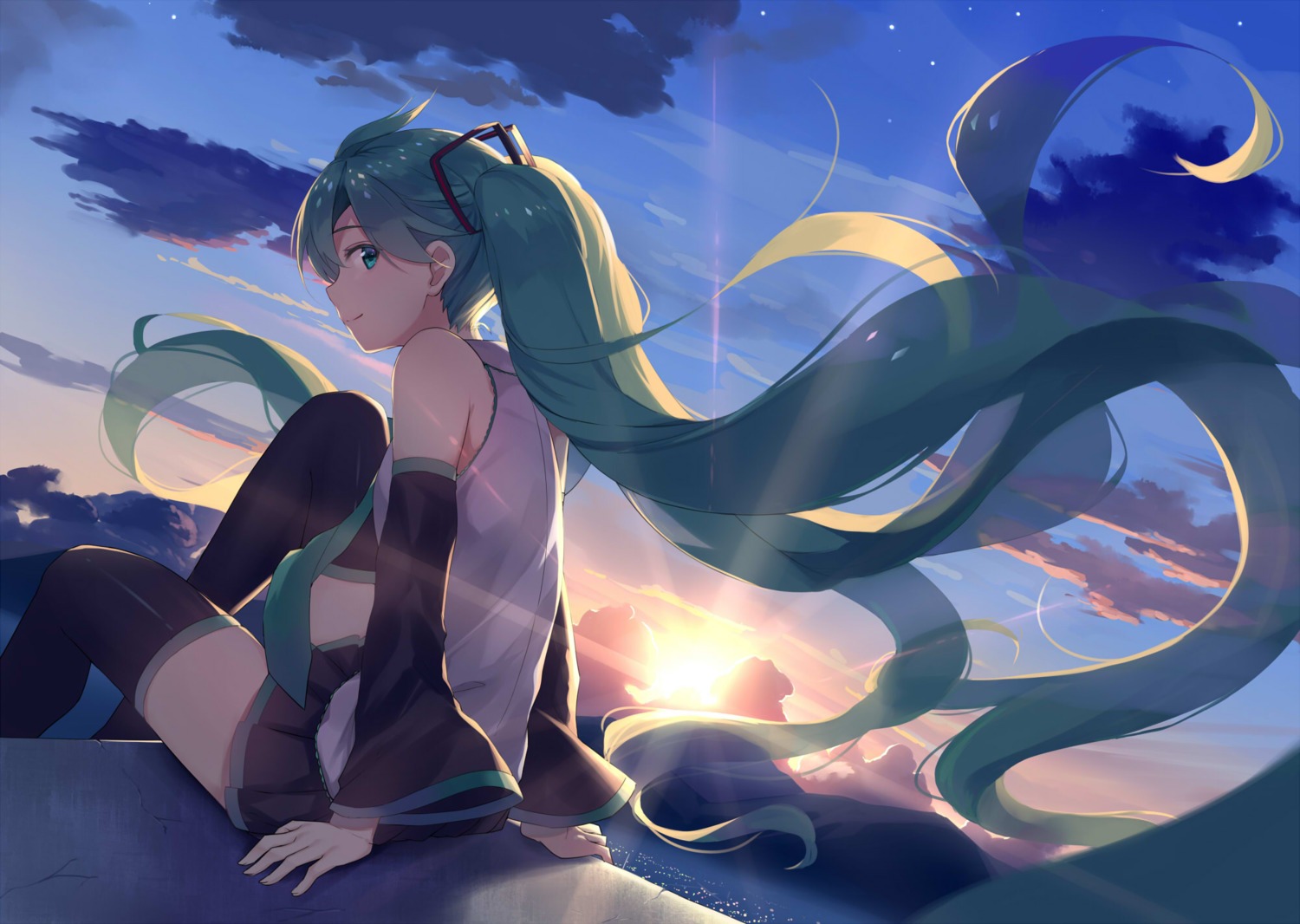 alexmaster hatsune_miku jpeg_artifacts thighhighs vocaloid