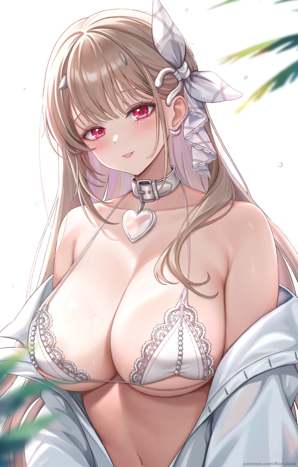 bikini_top dress_shirt goddess_of_victory:_nikke narijade open_shirt swimsuits viper_(nikke)