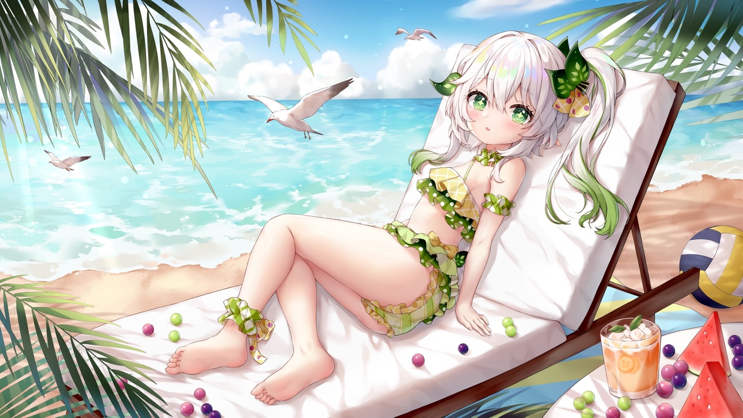 bikini feet genshin_impact nahida pointy_ears swimsuits wallpaper yutian_alice