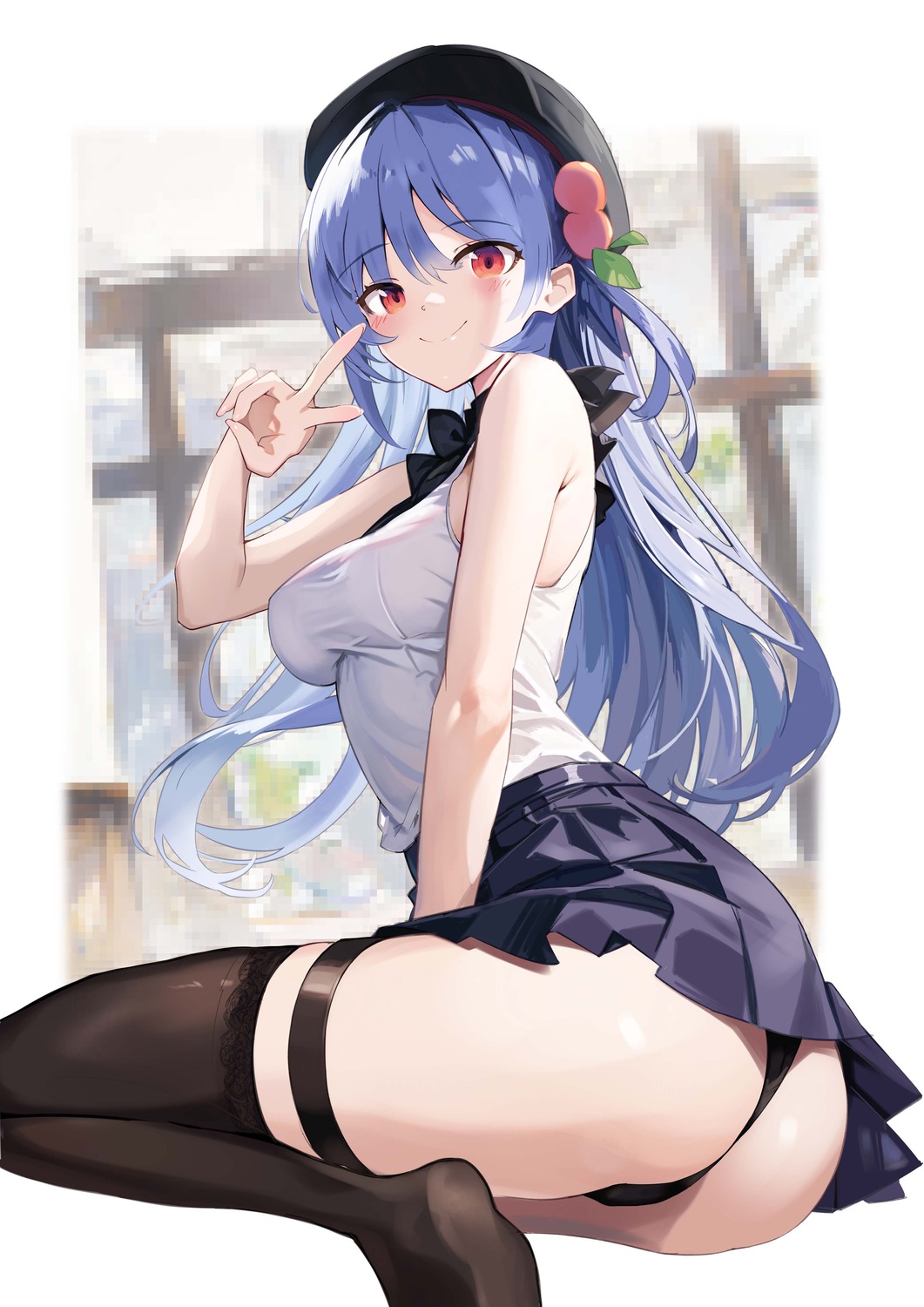 ass garter hinanawi_tenshi pantsu skirt_lift tetsurou_(fe+) thighhighs thong touhou