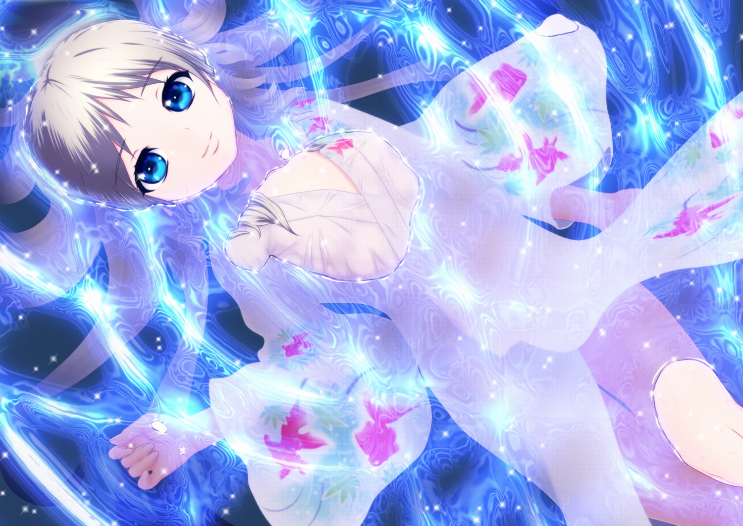 akahige erect_nipples kimono little_busters! loli no_bra noumi_kudryavka wet wet_clothes