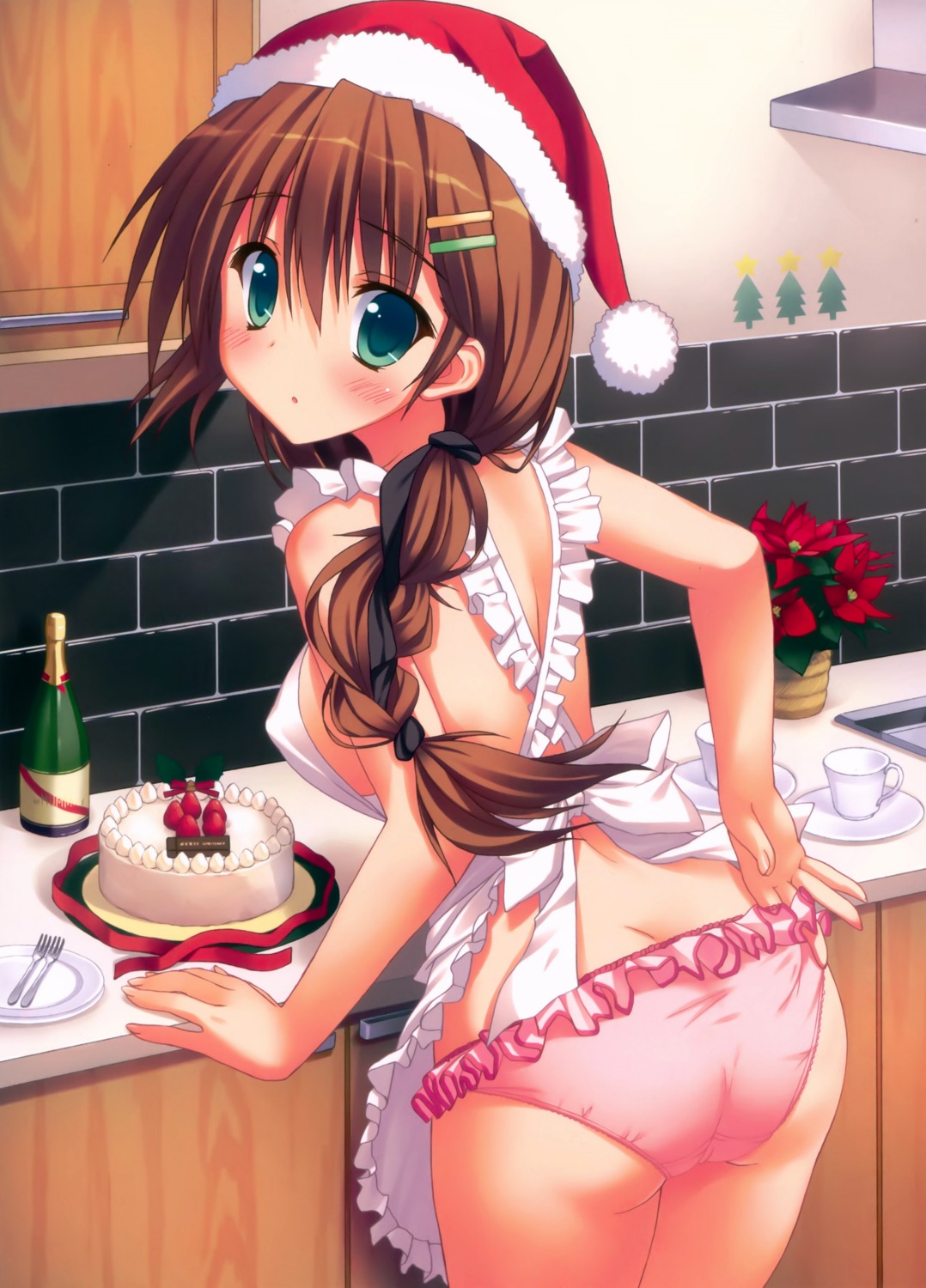 4season ass christmas erect_nipples naked_apron pantsu saeki_nao