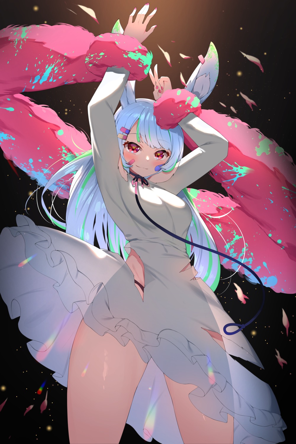 animal_ears bunny_ears dress gappt pantsu see_through skirt_lift torn_clothes