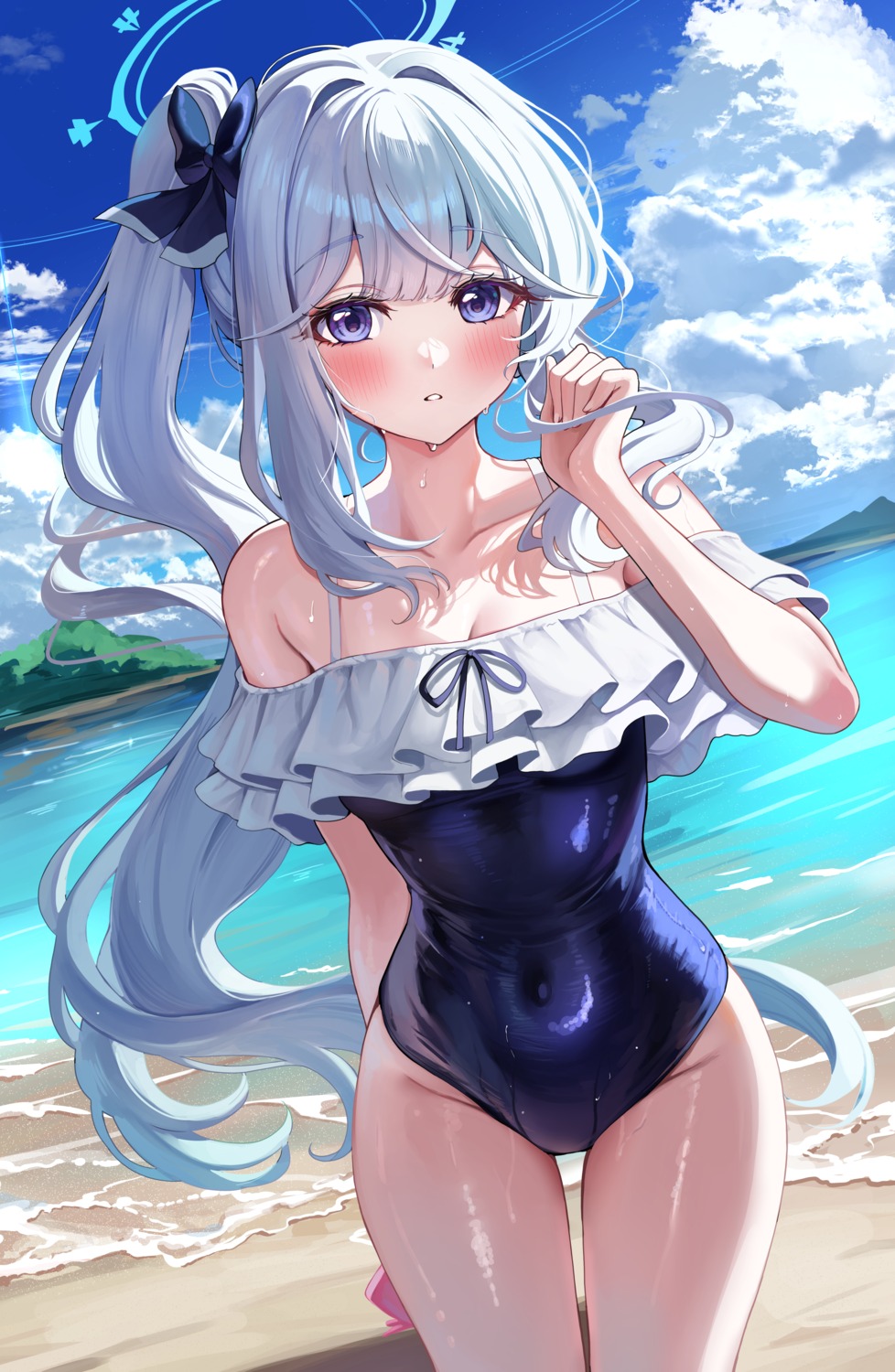 blue_archive halo sak swimsuits tsukiyuki_miyako wet