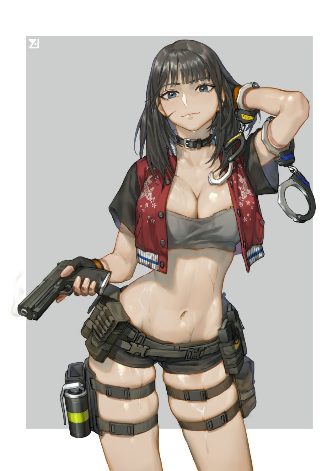 bra cleavage garter gun open_shirt sudden_attack torn_clothes youzu_(youzuyozu)