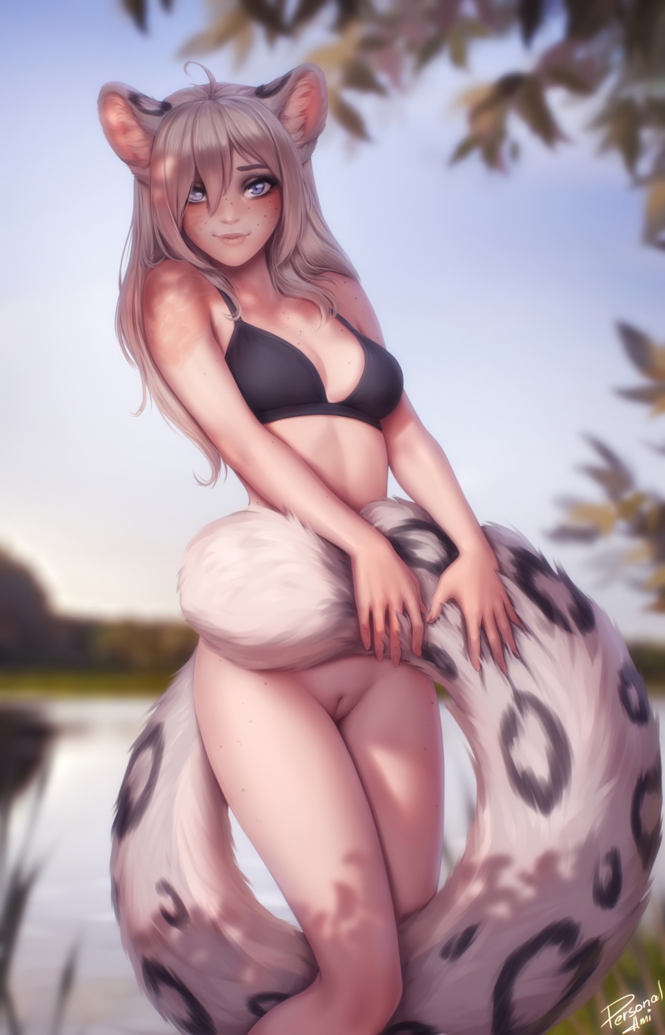 animal_ears bikini_top bottomless personal_ami pussy swimsuits tail uncensored