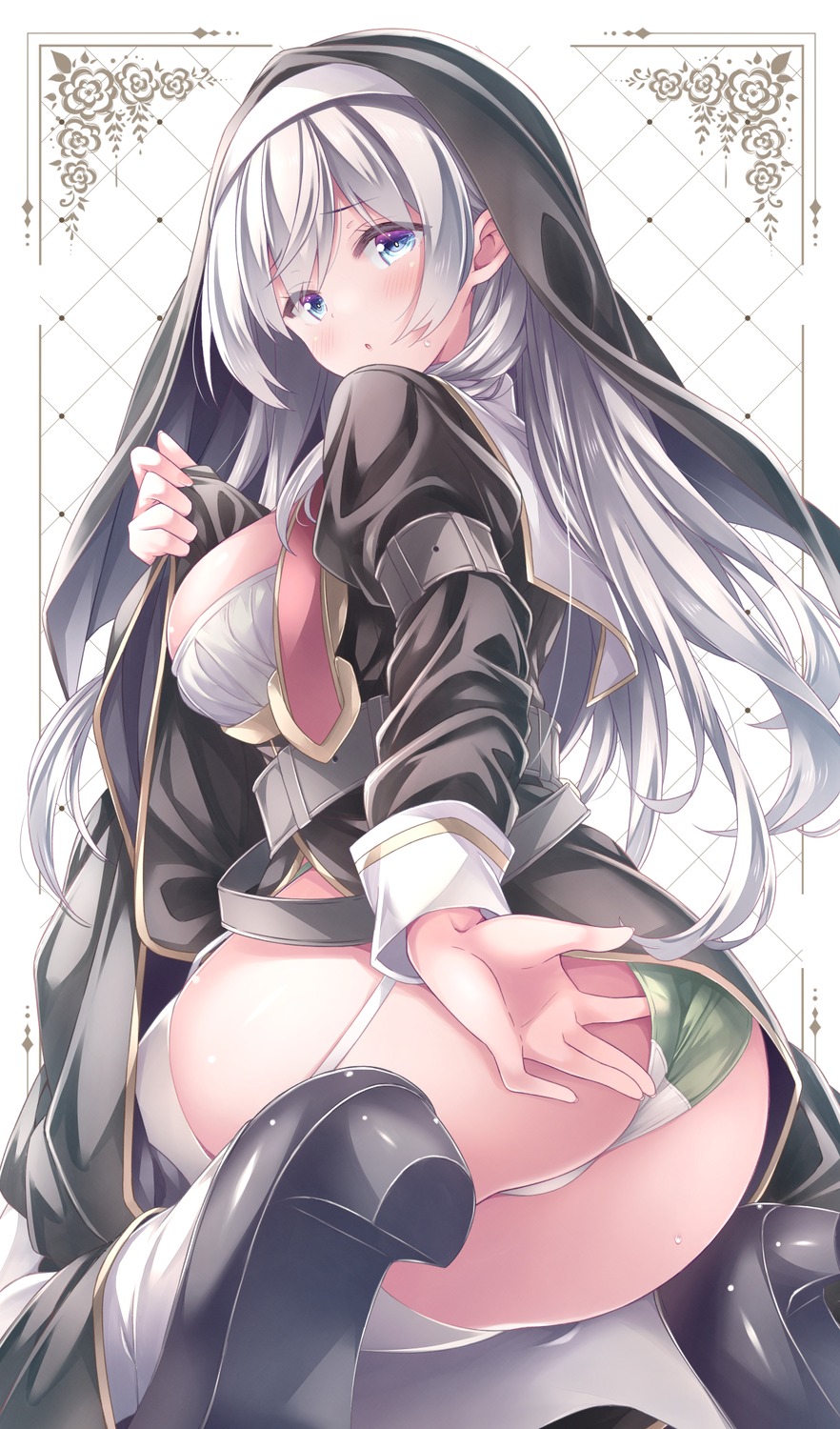 ass heels nun pantsu ryo_(botsugo) skirt_lift stockings thighhighs thong