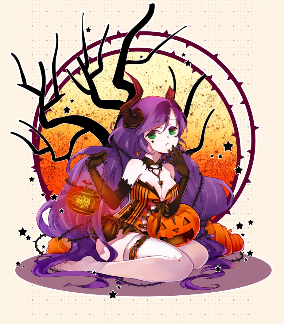 cleavage devil dress folala garter halloween horns love_live! thighhighs toujou_nozomi