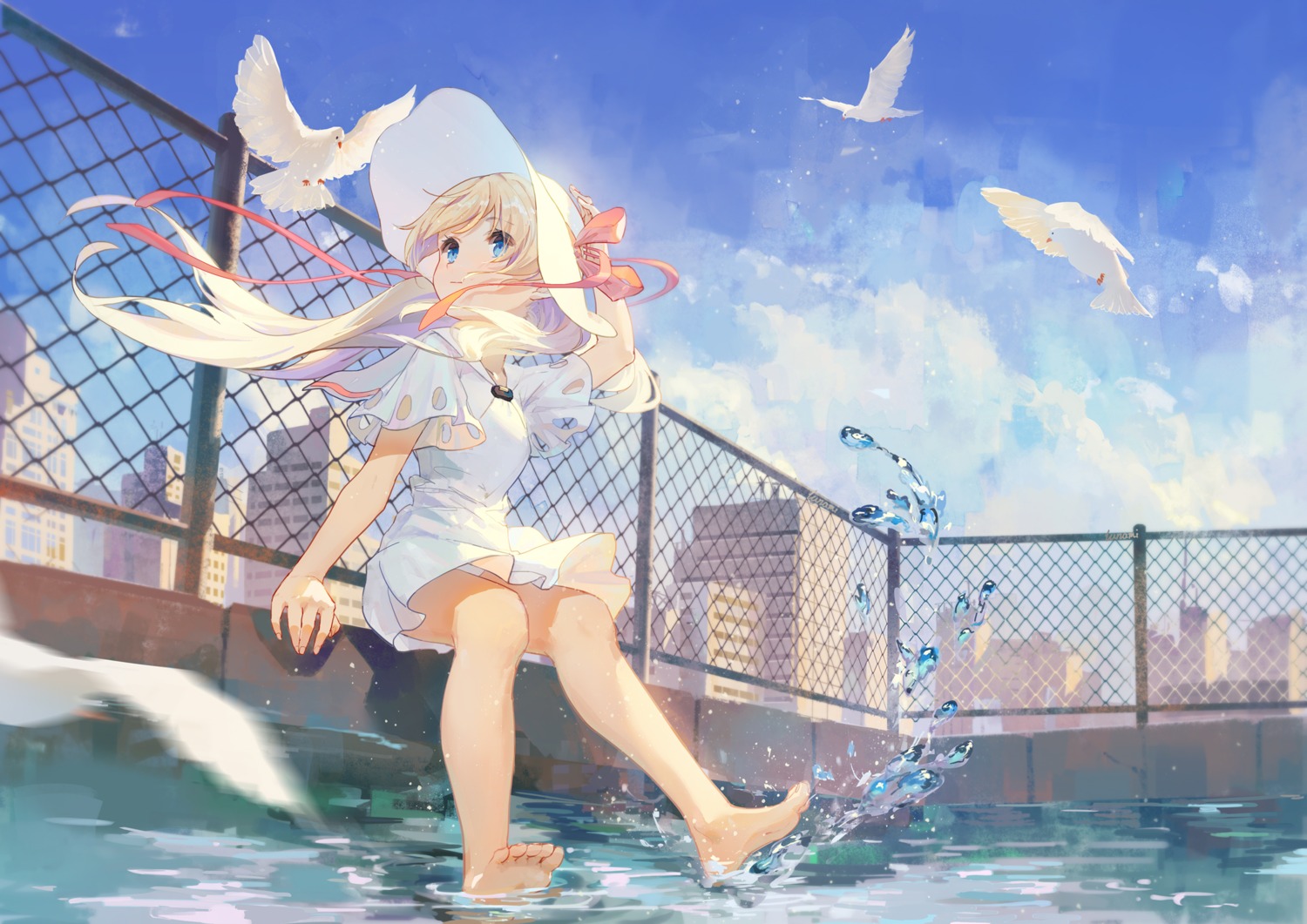 dress feet pantsu skirt_lift summer_dress wet yue_yue