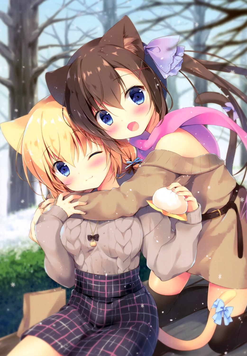 animal_ears canvas+garden kurumina_(canvas+garden) miyasaka_miyu nekomimi neneka_(canvas+garden) sweater tail thighhighs yuri