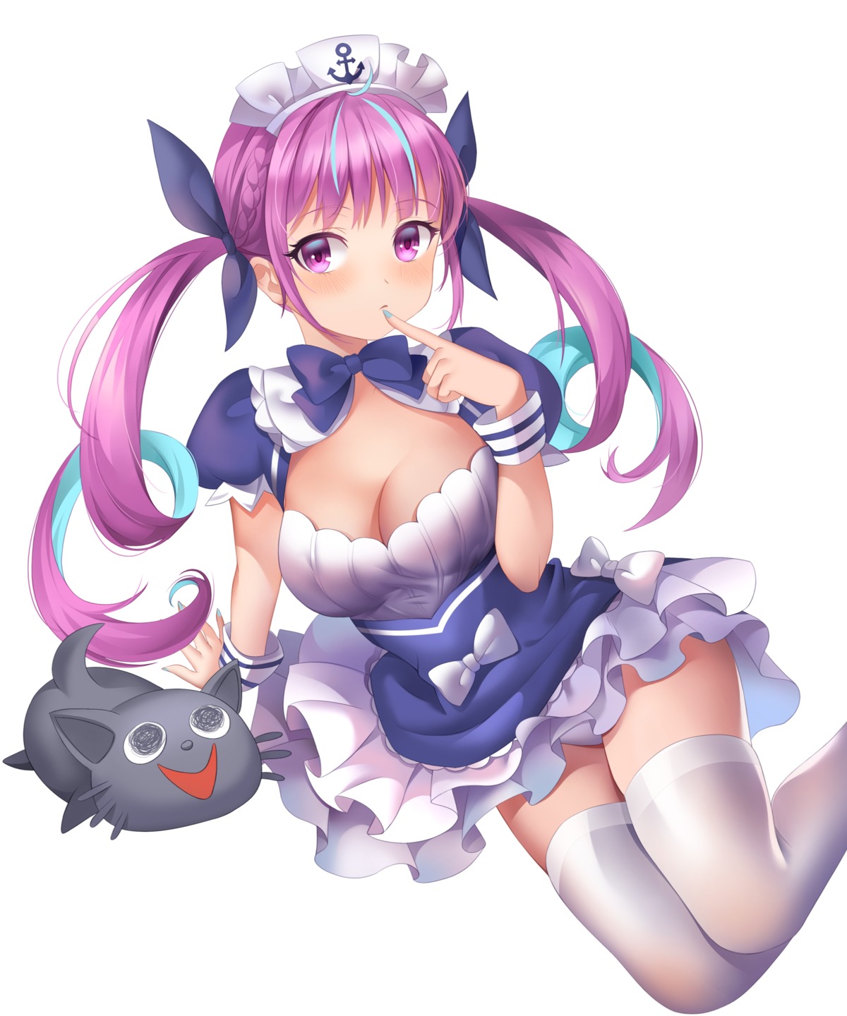 cleavage dongcilagedaci hololive maid minato_aqua neko no_bra pantsu skirt_lift thighhighs