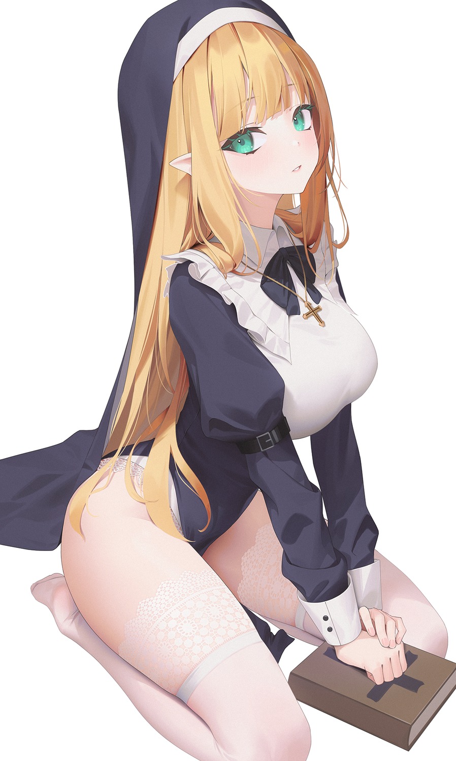 aya_(lezon) garter nun pointy_ears thighhighs