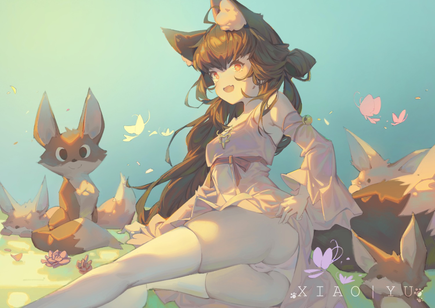 animal_ears ass cameltoe dress pantsu skirt_lift tail thighhighs xiao_yu