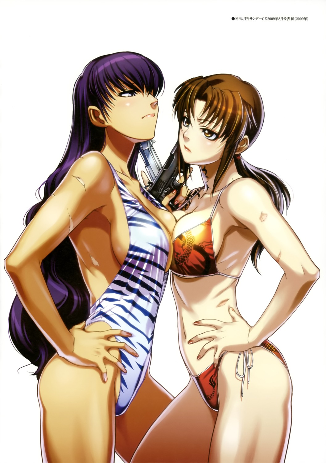 bikini black_lagoon cleavage gun hiroe_rei revy roberta swimsuits symmetrical_docking tattoo