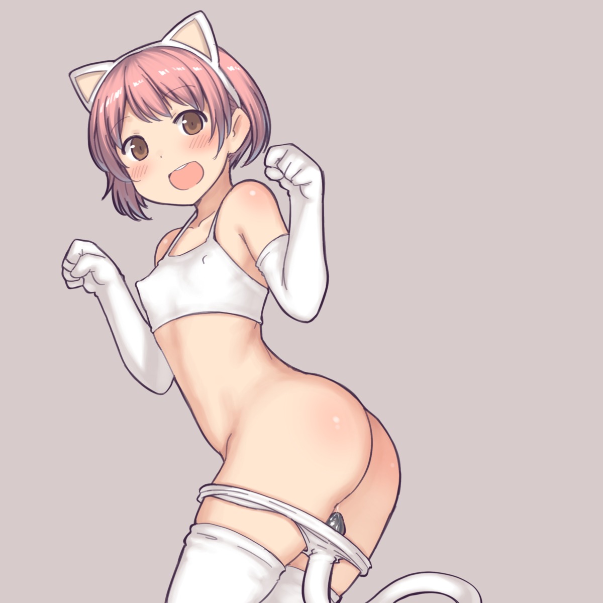 aaaa_(quad-a) animal_ears ass bra dildo erect_nipples loli nekomimi pantsu panty_pull pussy_juice tail thighhighs