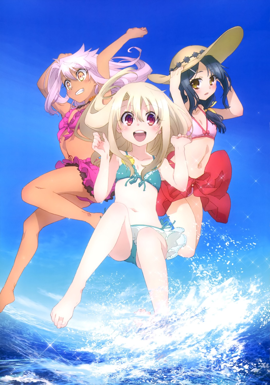 bikini chloe_von_einzbern cleavage fate/kaleid_liner_prisma_illya fate/stay_night feet illyasviel_von_einzbern miyu_edelfelt swimsuits wet