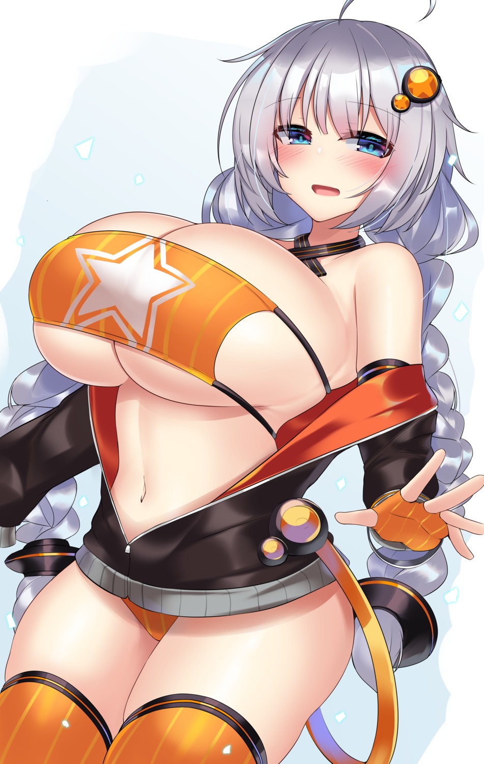 bikini kizuna_akari kutan open_shirt swimsuits thighhighs voiceroid