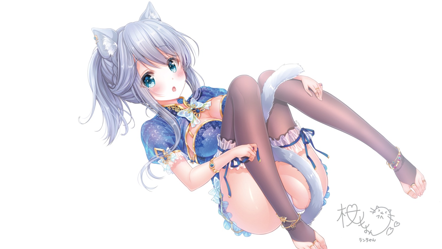 animal_ears asian_clothes cleavage feet garter pantsu sakura_moyon tail thighhighs