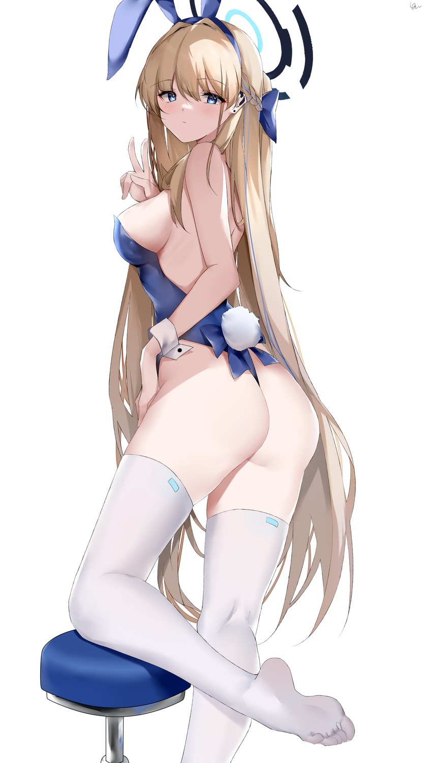 animal_ears ass asuma_toki blue_archive bunny_ears bunny_girl halo no_bra tail thighhighs yanwulazy