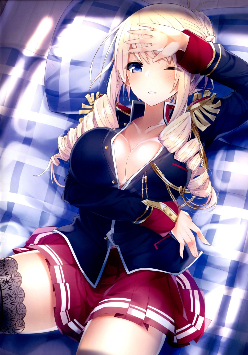 bertille_althusser cleavage jpeg_artifacts no_bra ricotta seifuku thighhighs walkure_romanze