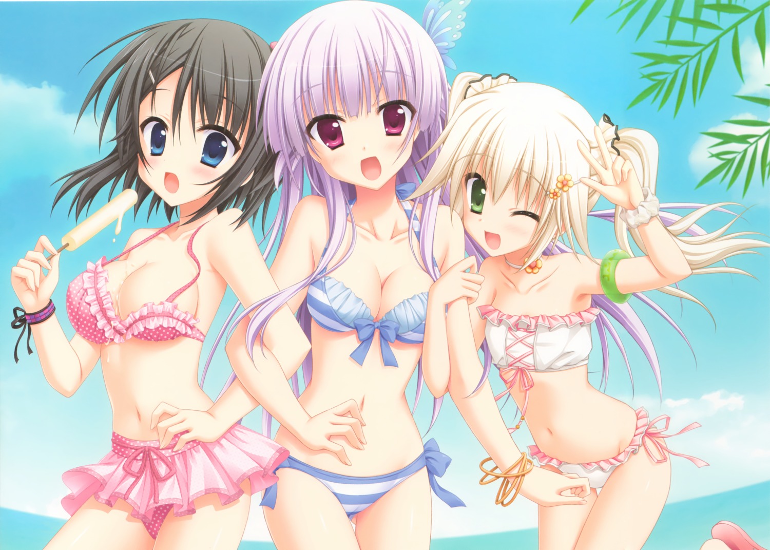 bikini cameltoe cleavage cream hatsuyuki_sakura hontani_kanae saga_planets scanning_artifacts shinonome_nozomu shirokuma swimsuits tamaki_sakura toranosuke wardrobe_malfunction