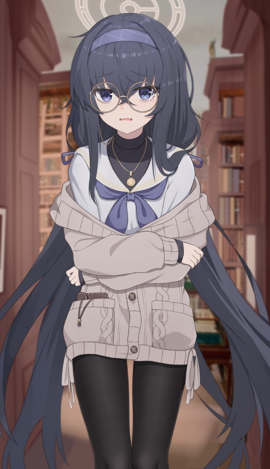 blue_archive halo kozeki_ui megane pantyhose seifuku surrender sweater