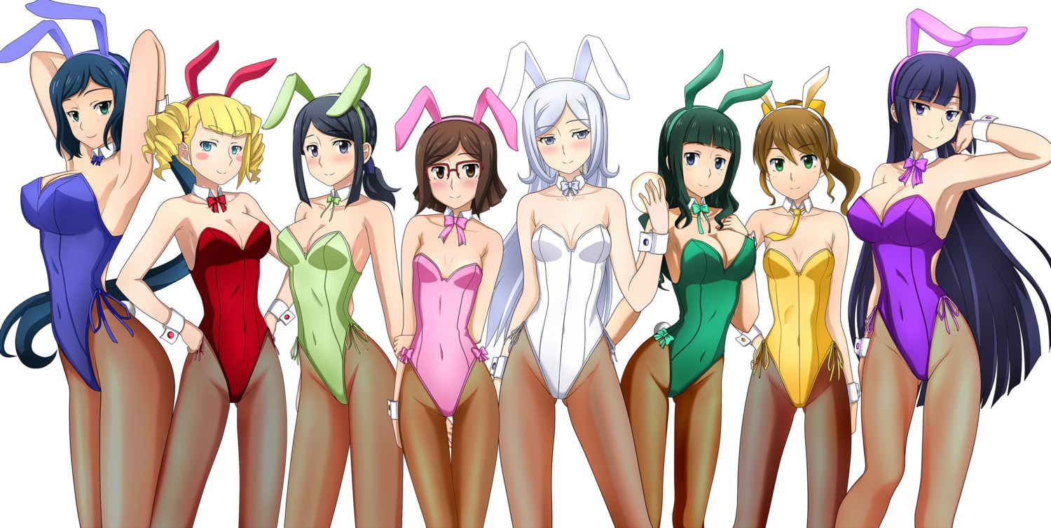 animal_ears bunny_ears bunny_girl cleavage gundam gundam_build_fighters kenken megane pantyhose