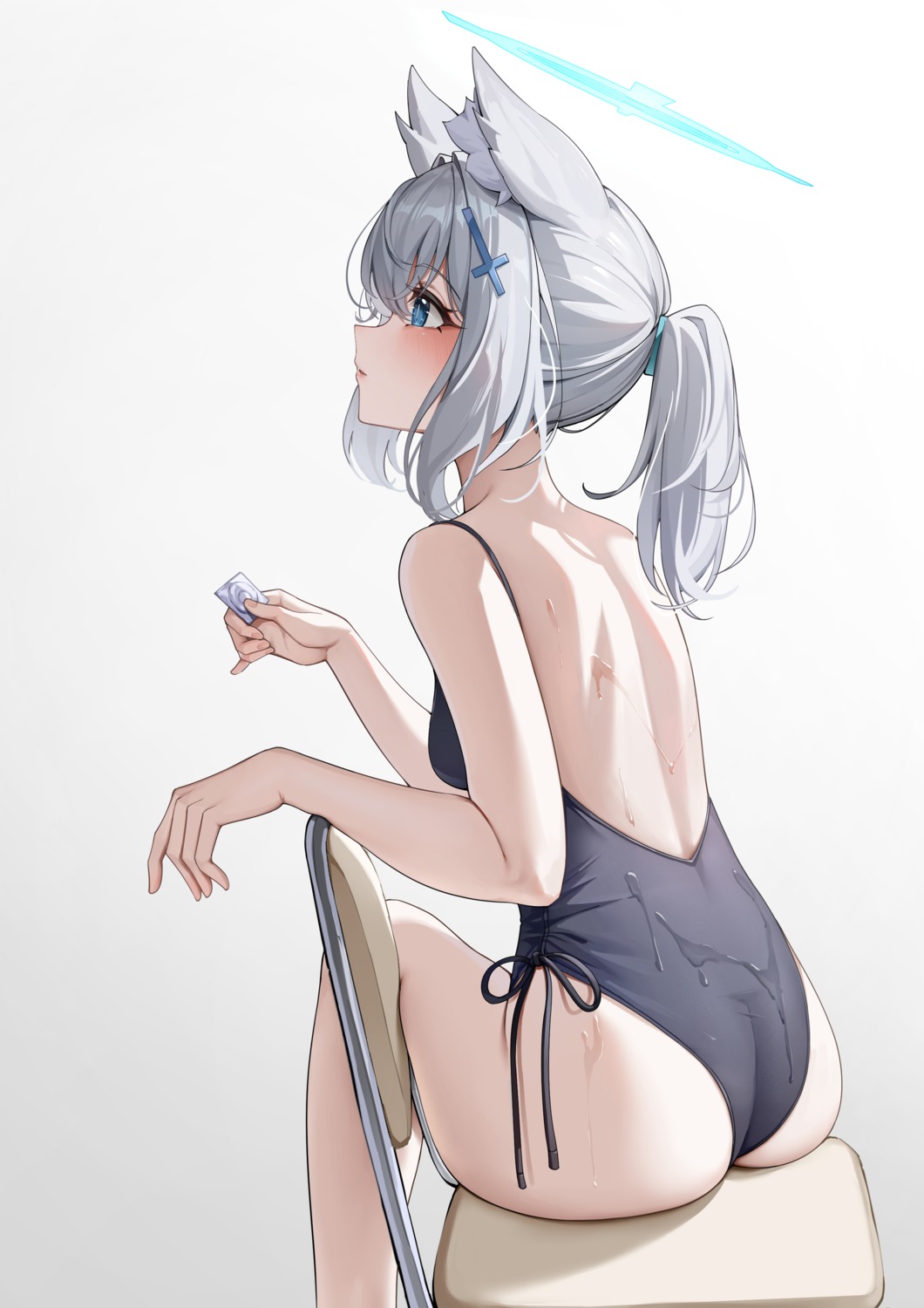 animal_ears ass blue_archive halo menck5428 nekomimi sunaookami_shiroko swimsuits wet