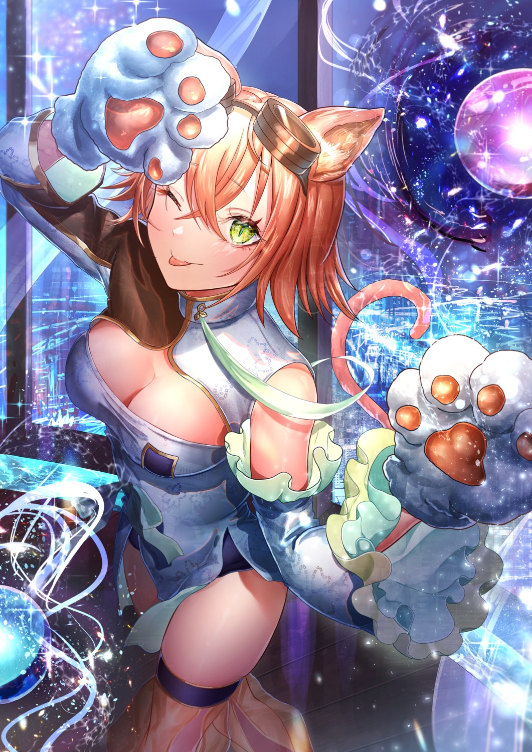 animal_ears chinadress cleavage megane nekomimi sanbon_hijiki tail thighhighs