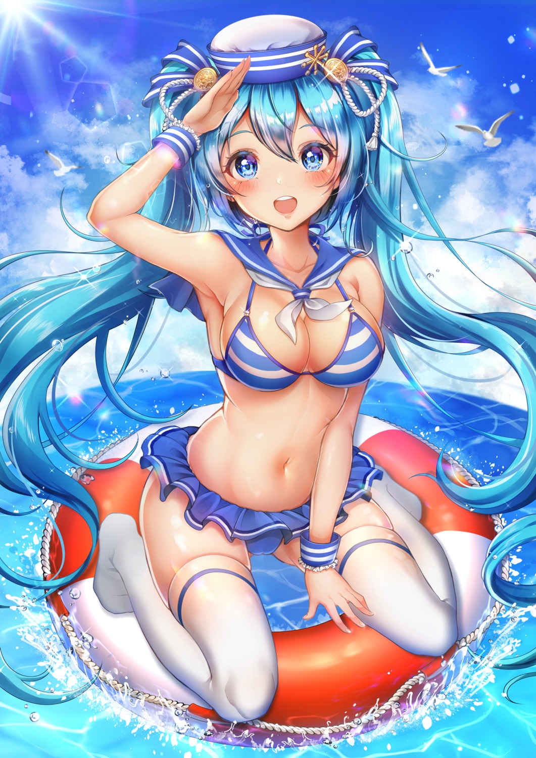 bikini cameltoe hatsune_miku queencho swimsuits thighhighs vocaloid wet