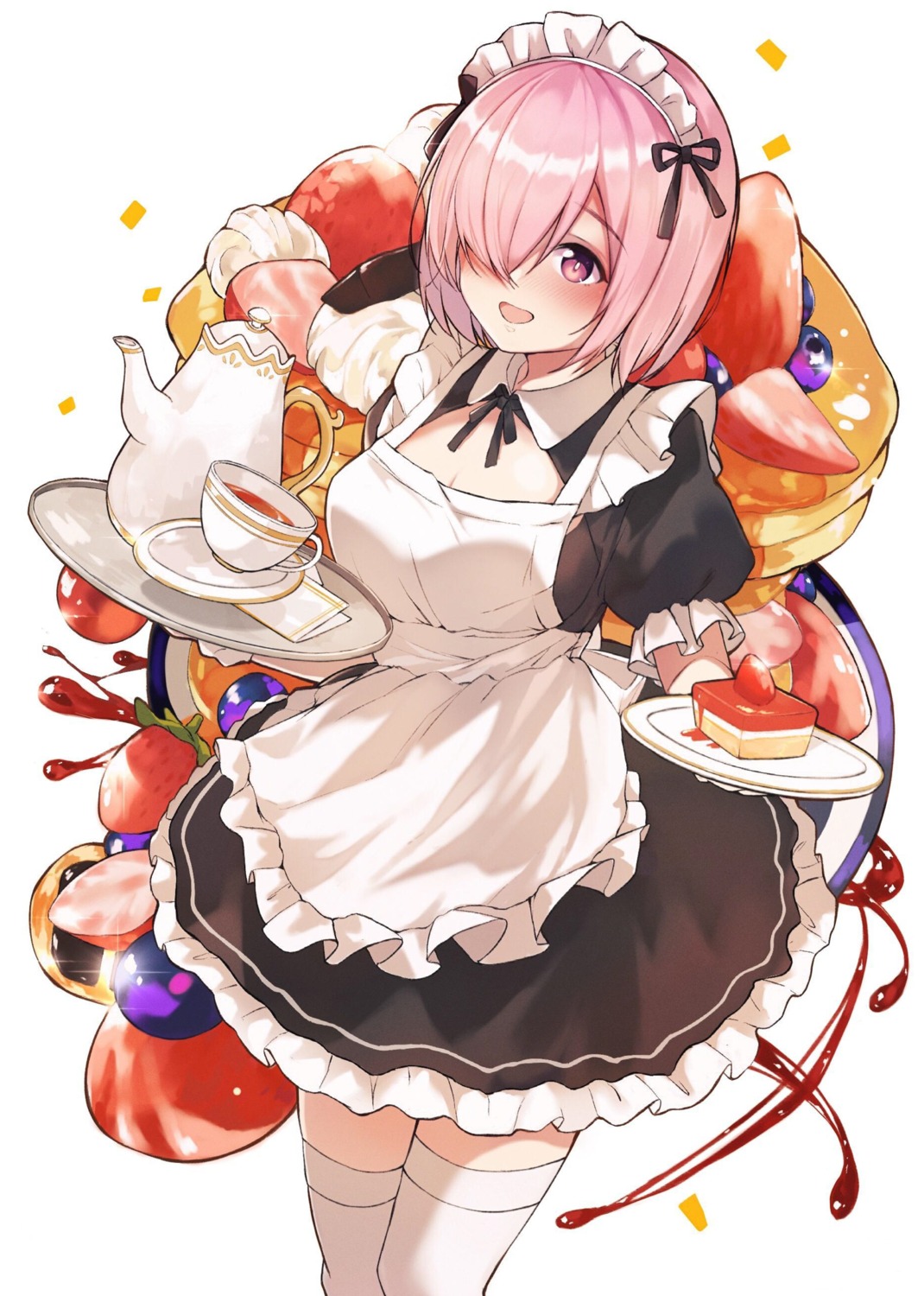 cleavage fate/grand_order ituanlingling maid mash_kyrielight thighhighs waitress