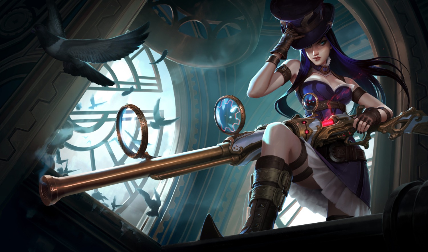 caitlyn cleavage garter gun league_of_legends tagme