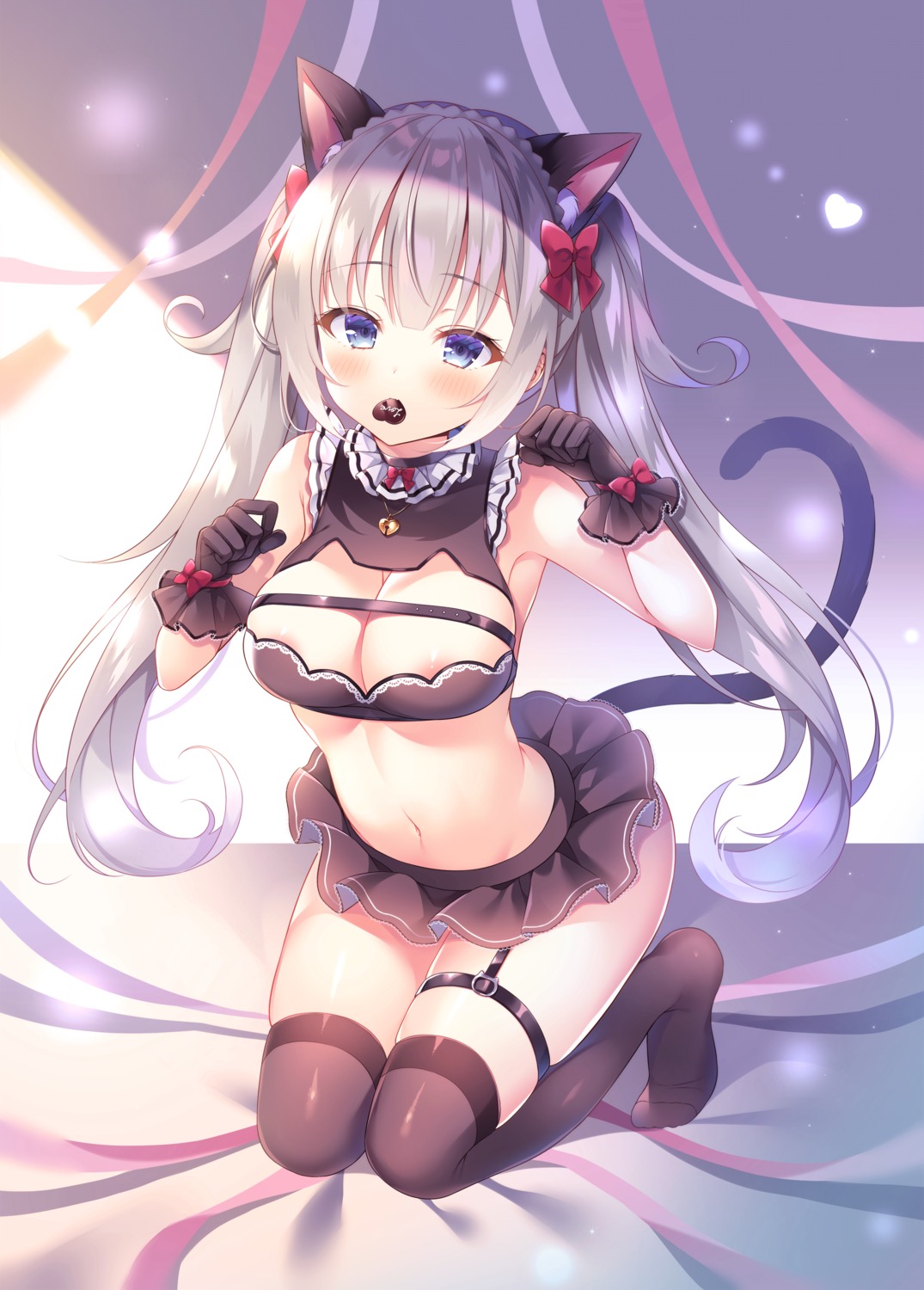 animal_ears areola garter nanohana_kohina nekomimi no_bra tail thighhighs