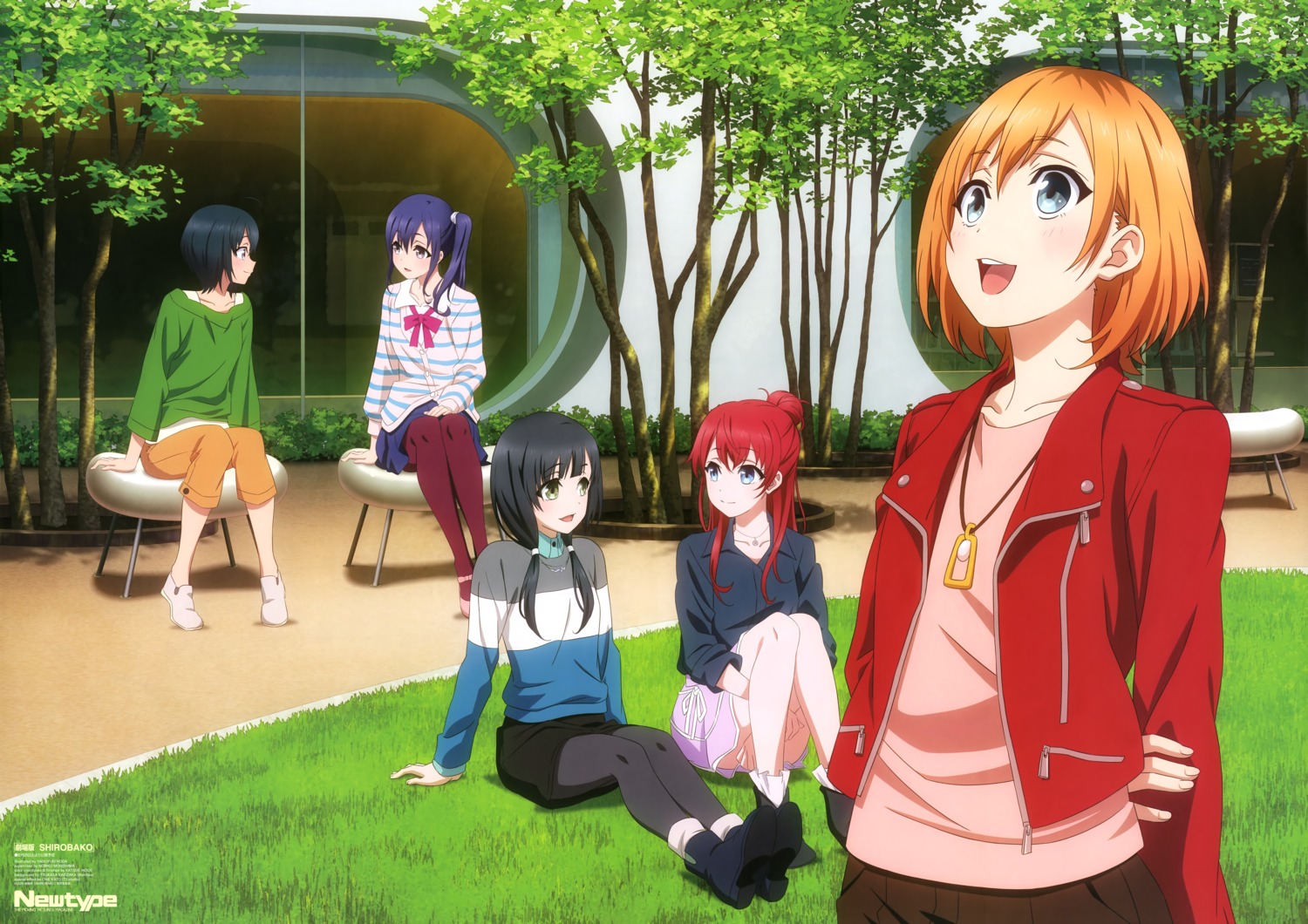 imai_midori miyamori_aoi noda_yasuyuki pantyhose sakaki_shizuka shirobako skirt_lift toudou_misa yasuhara_ema