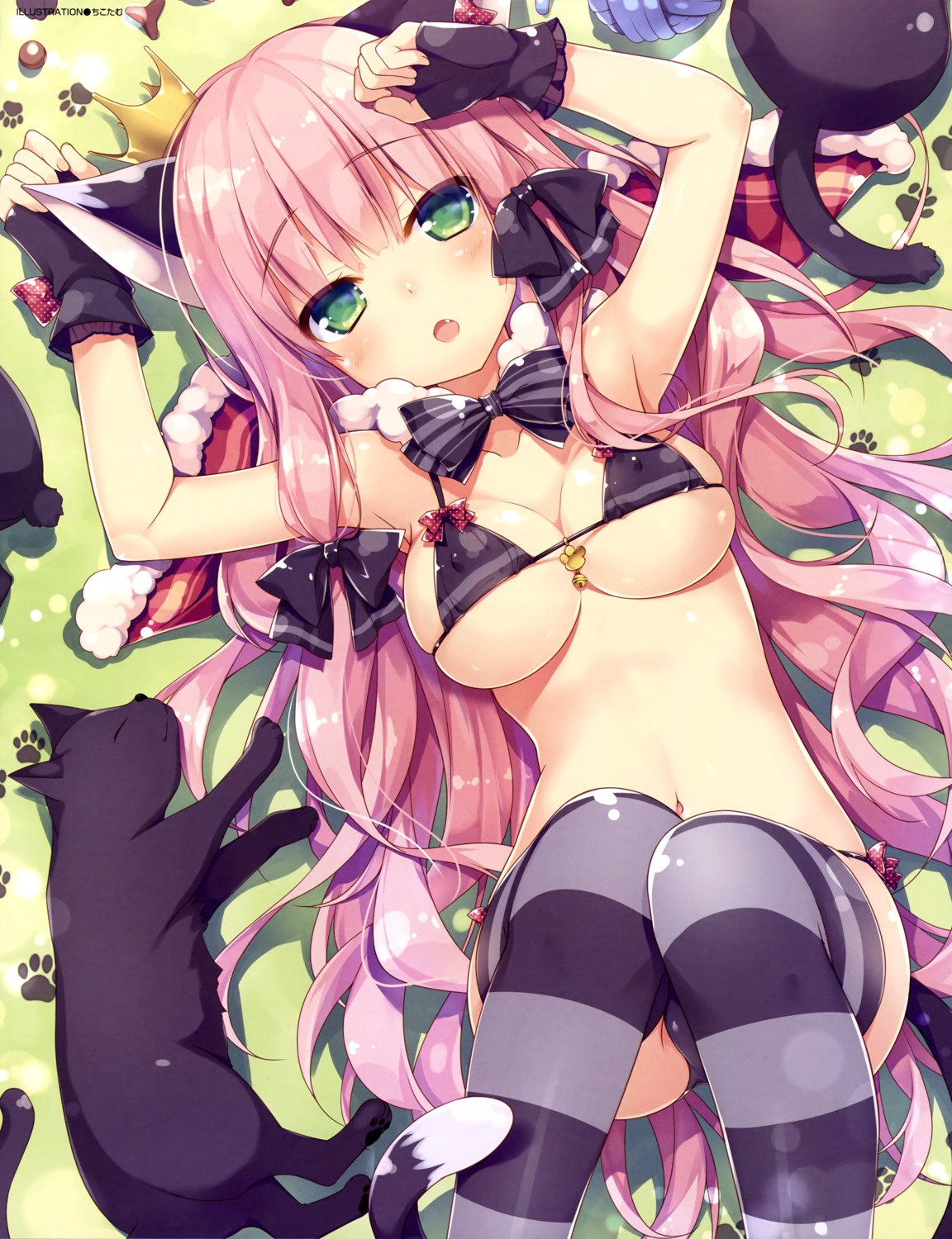 animal_ears bikini chikotam erect_nipples neko nekomimi swimsuits tail thighhighs