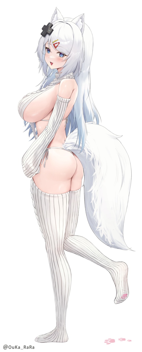 animal_ears ass indie_virtual_youtuber no_bra oukafafafa pantsu stockings string_panties tail thighhighs thong