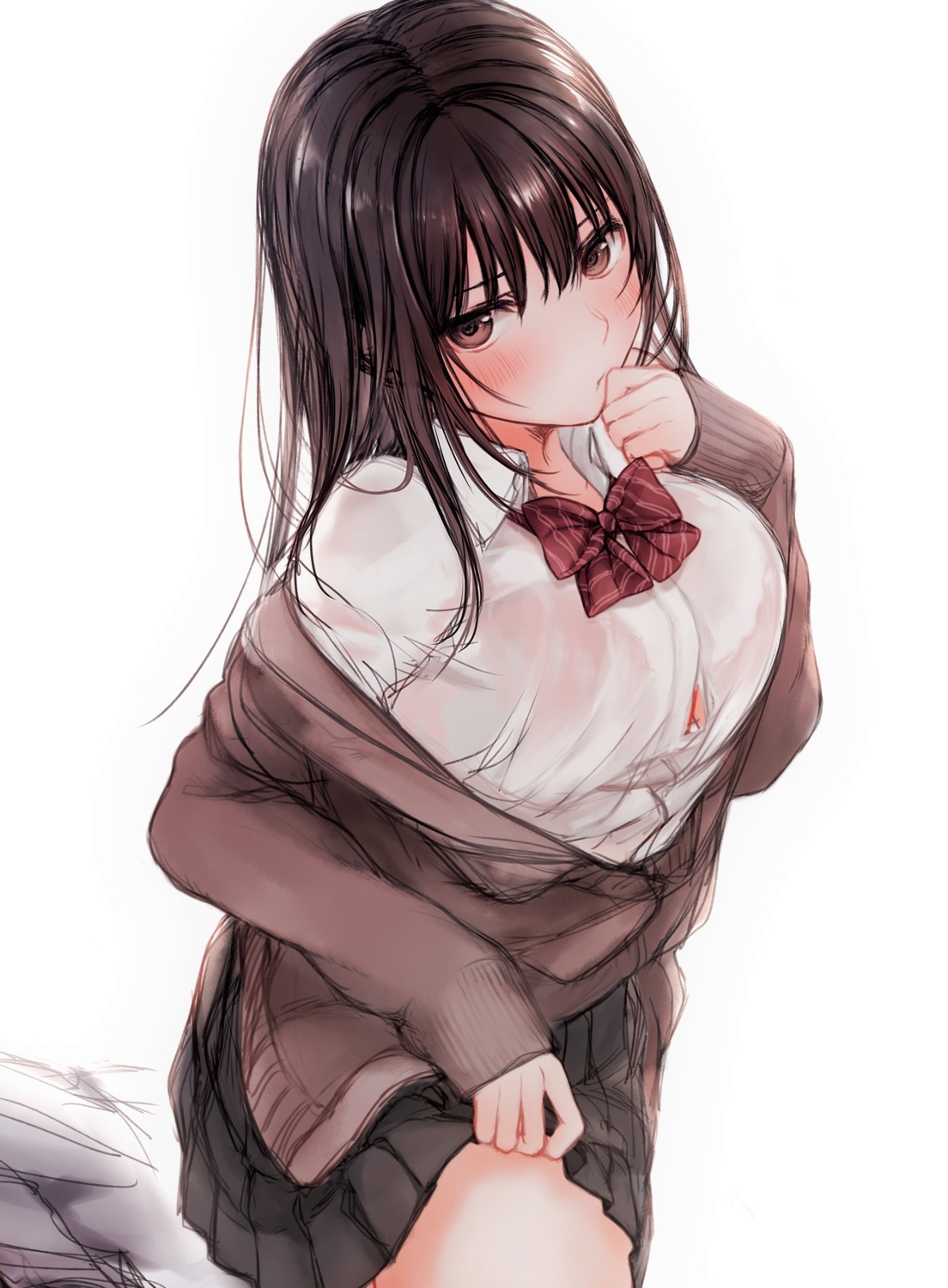 bra kr_saki see_through seifuku skirt_lift sweater