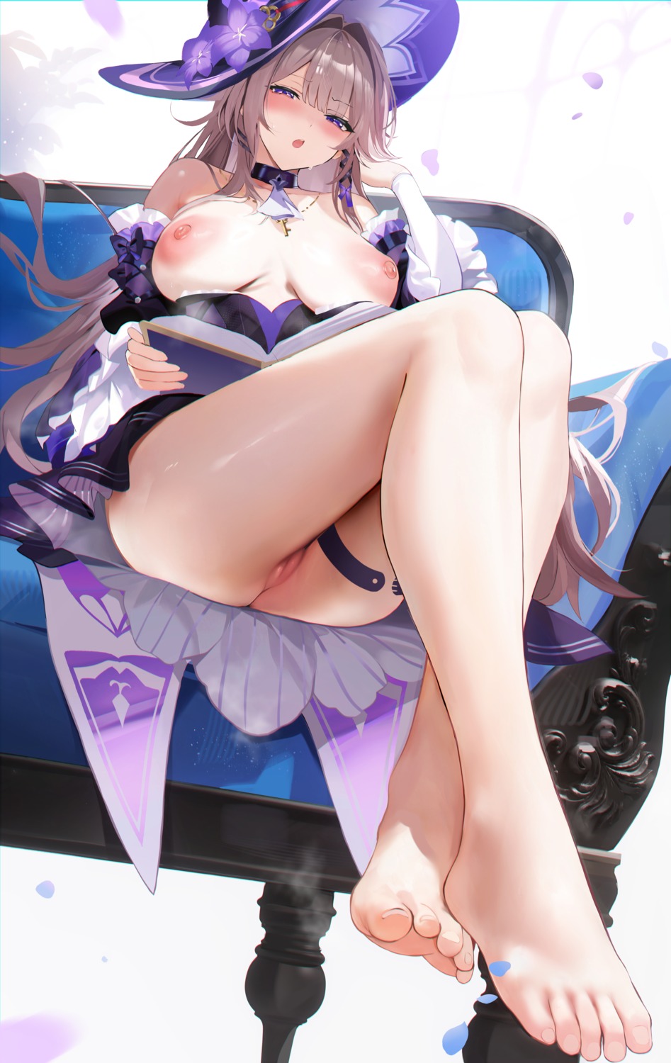 breasts fantongjun feet garter herta honkai:_star_rail nipples no_bra nopan pussy skirt_lift uncensored witch